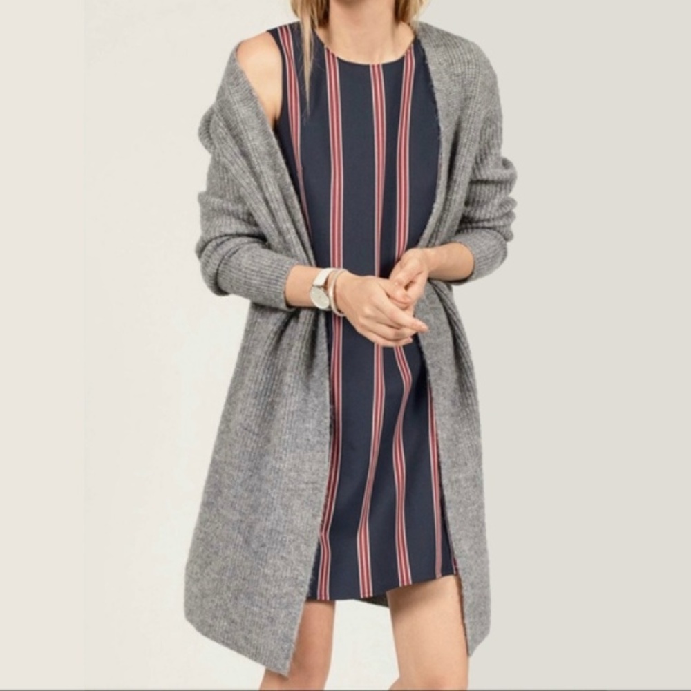 Halogen Flounce Back Shift Dress in Navy Stripe